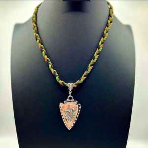 Handmade Braided Suede Wolf Arrowhead Pendant Necklace!